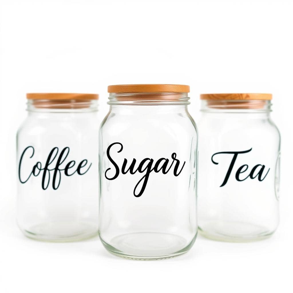 Mason jar coffee canister set with wooden lids for farmhouse coffee storage
