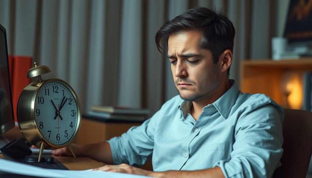 Person looking tired after work, illustrating common obstacles to self-care