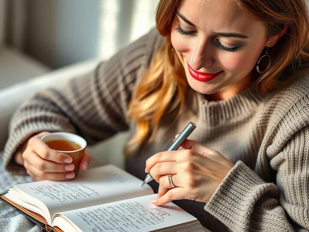 Person writing in gratitude journal during 10-minute morning routine