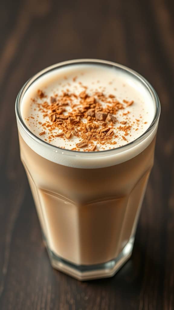 A glass of Classic French Vanilla Latte topped with cinnamon.