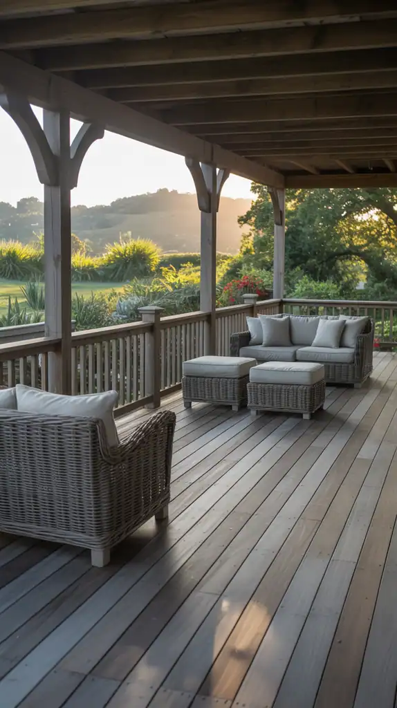 After photo of farmhouse deck with Driftwood & Matte Black stain combination