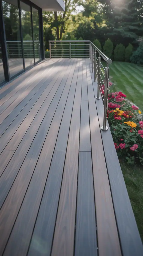 All-weather deck with graphite and driftwood stain combination showing durability