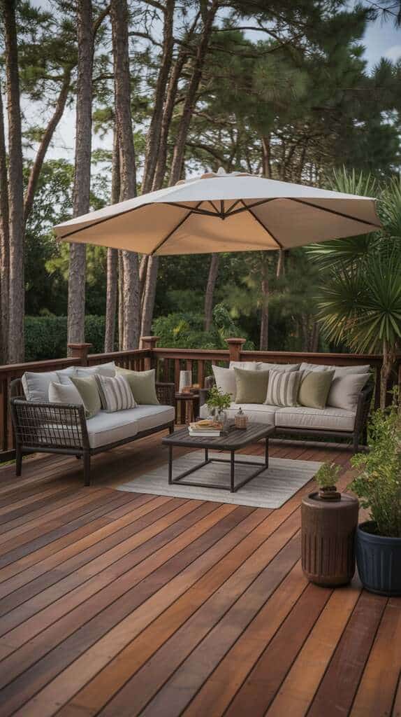 Beautiful finished deck with perfect stain color combination and outdoor furniture