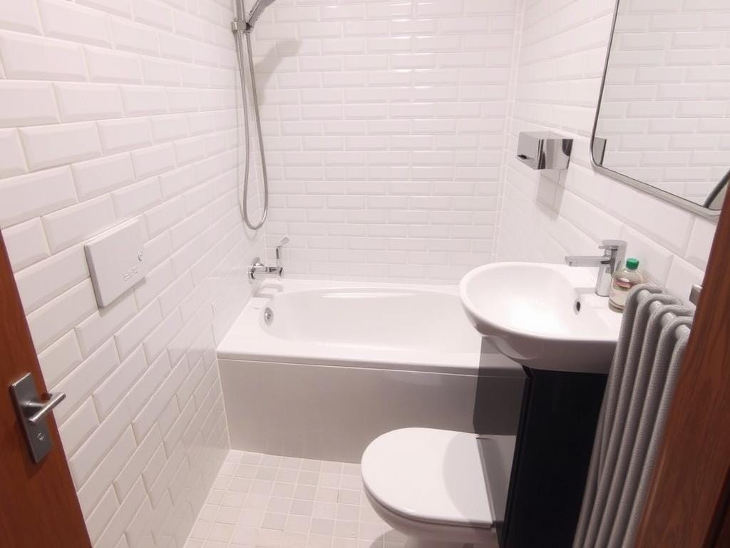 Mini wet room with compact tub and shower area for very small bathrooms