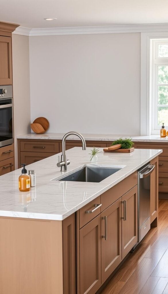 Multifunctional kitchen island with built in sink dishwasher and storage