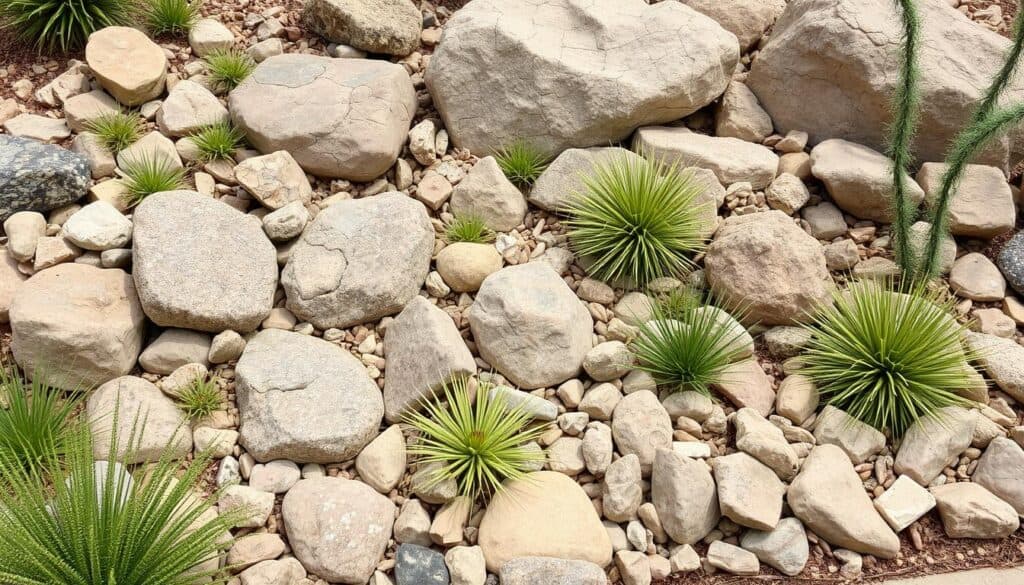 Rock garden with succulents and drought-tolerant plants