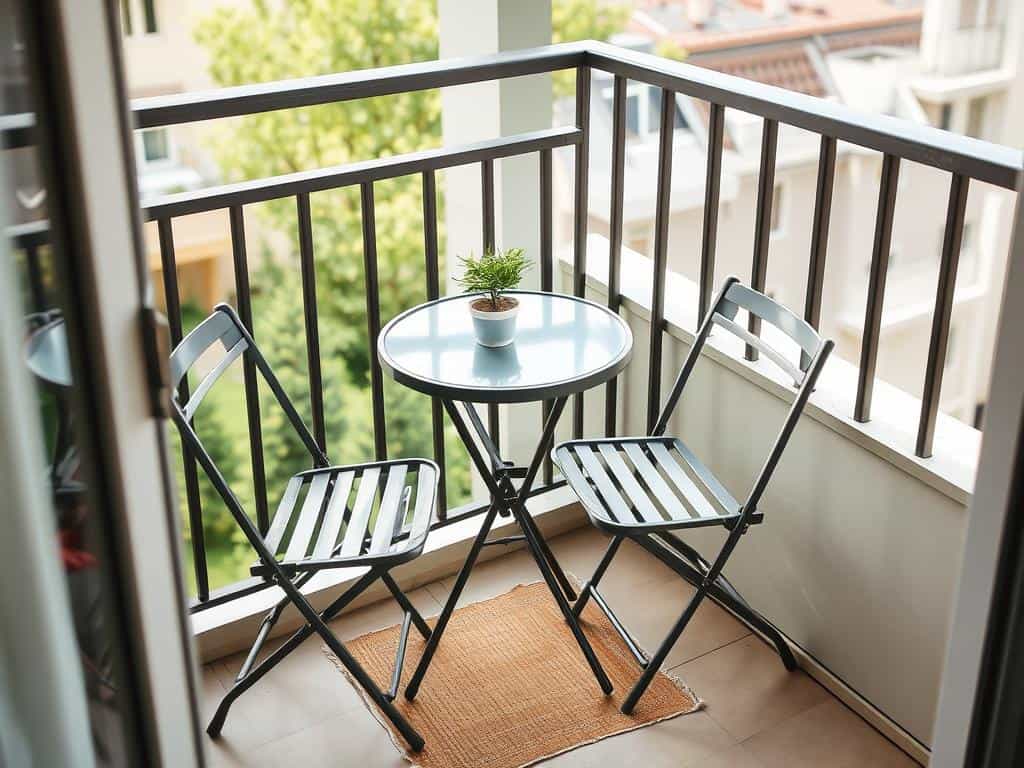 Small apartment balcony with a compact bistro set perfect for coffee or meals