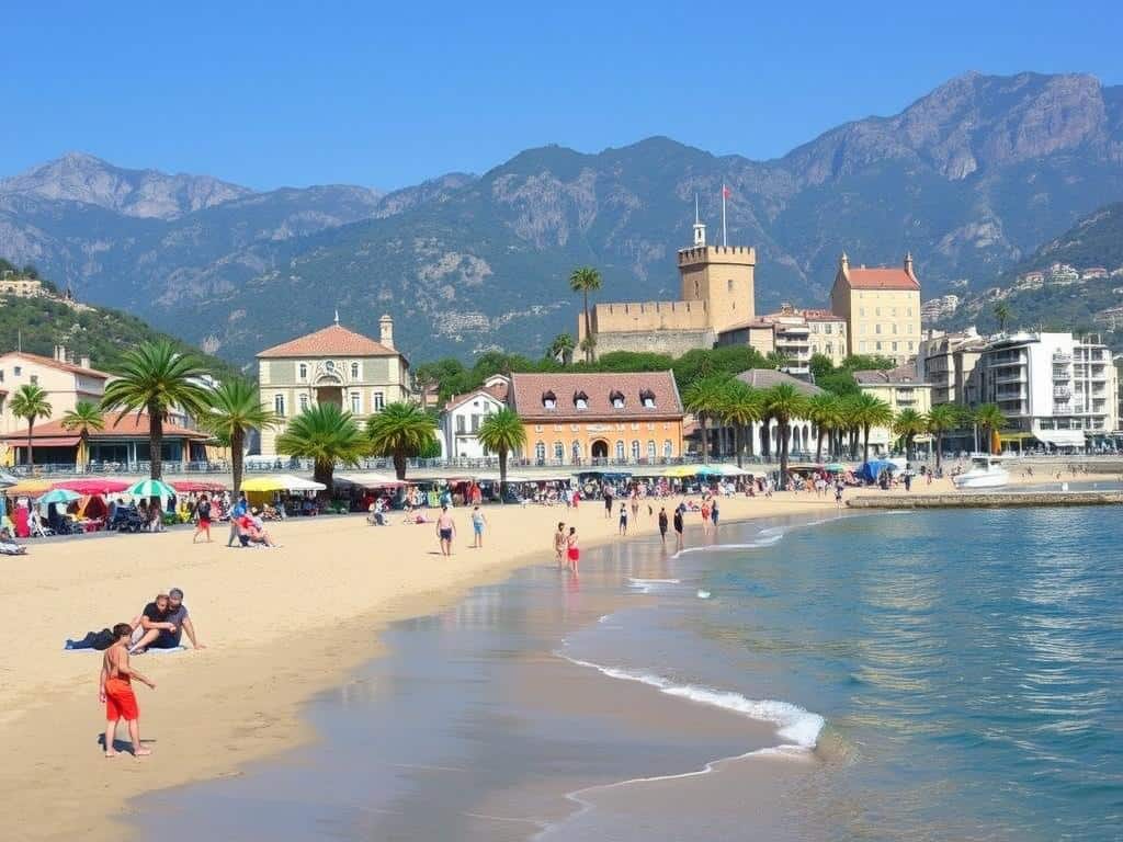 The long sandy beach of Maiori with its promenade, one of the most family-friendly Amalfi Coast towns to visit