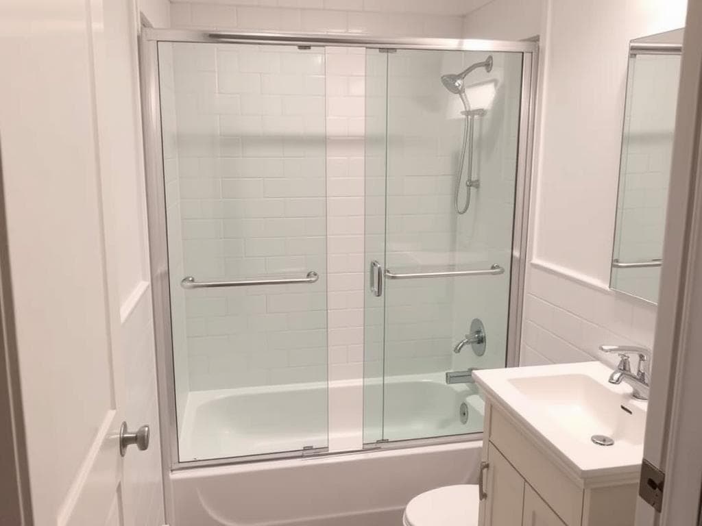 Tub-shower combo with sliding glass doors perfect for tiny bathrooms