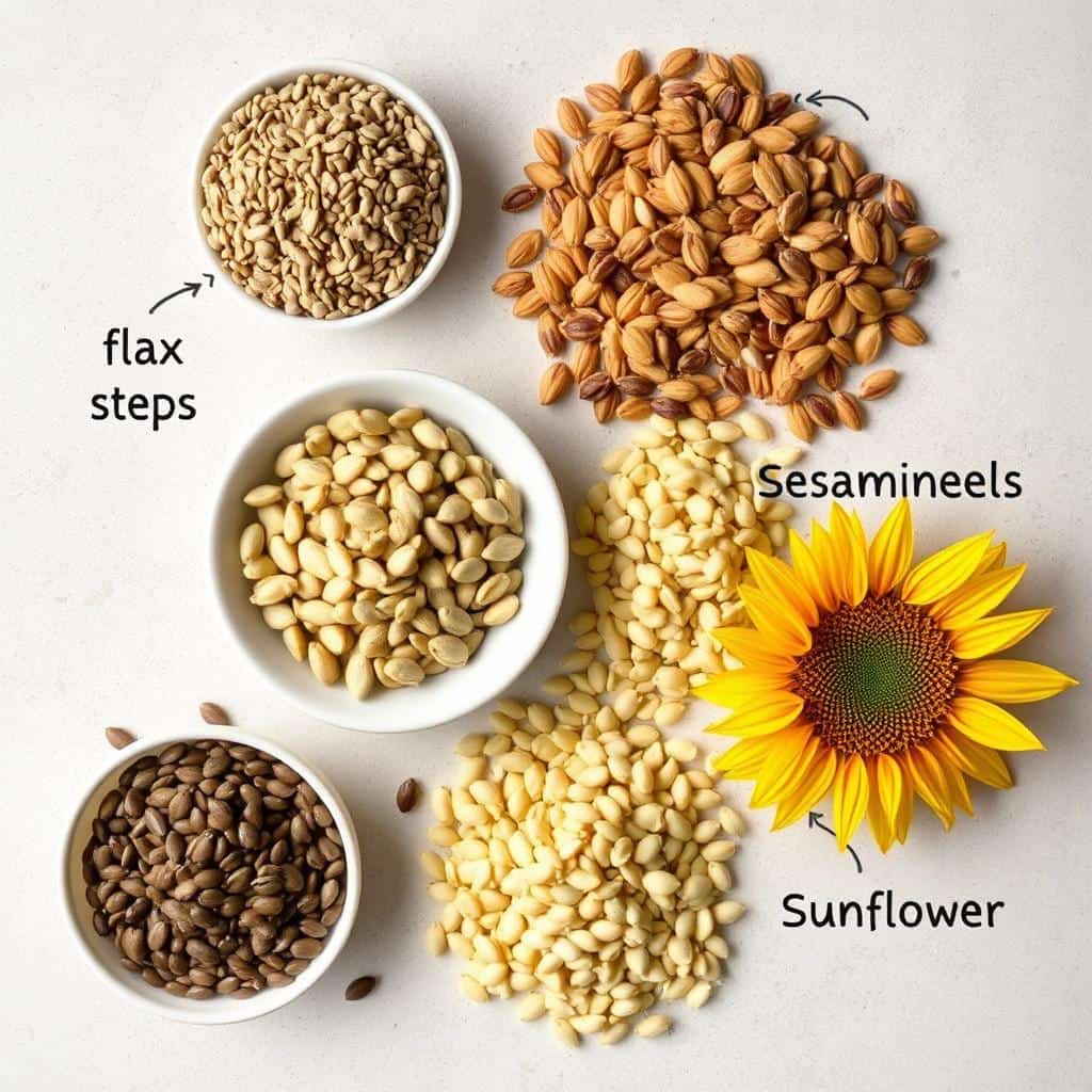 Various seeds used in seed cycling for hormone balance