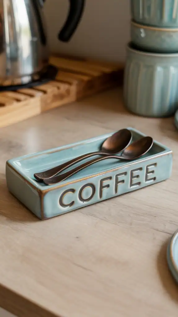 Ceramic coffee spoon rest for coffee station organization
