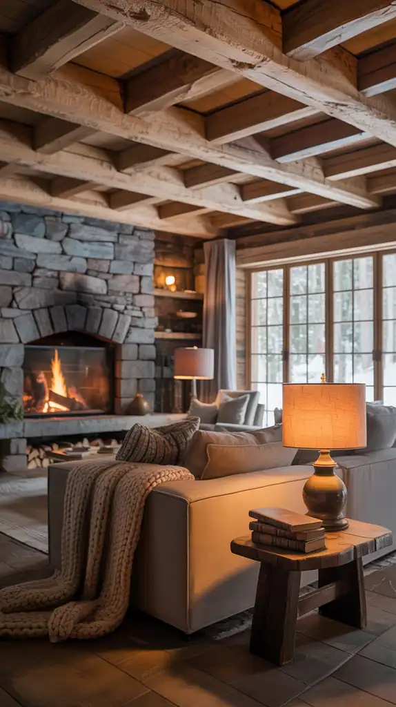 Modern rustic living room with abundant indoor plants and natural elements Modern rustic living room with abundant indoor plants and natural elements