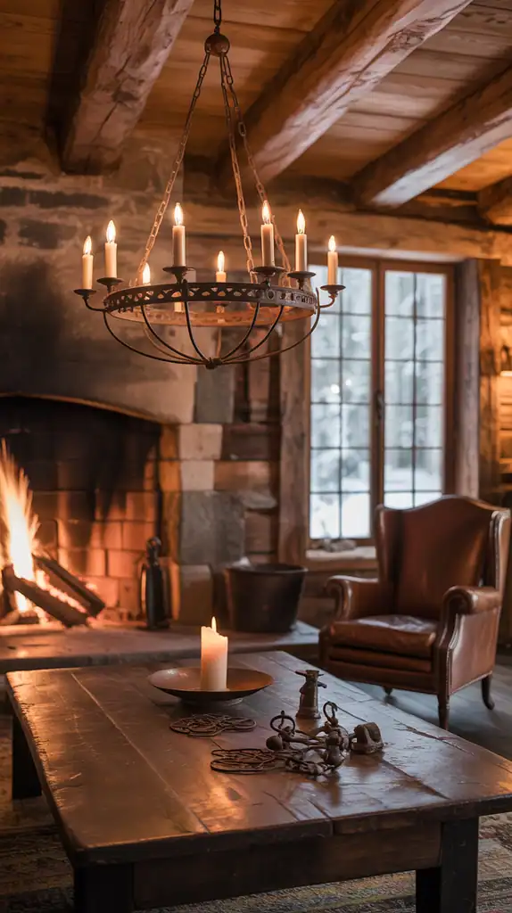 Rustic living room with wrought iron and aged metal accents