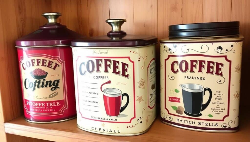 Vintage-inspired coffee storage tins for coffee station decor