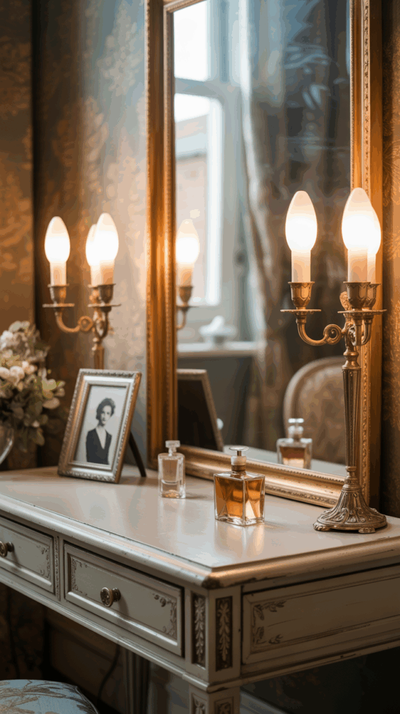 Vanity mirror with sconces on both sides providing flattering lighting
