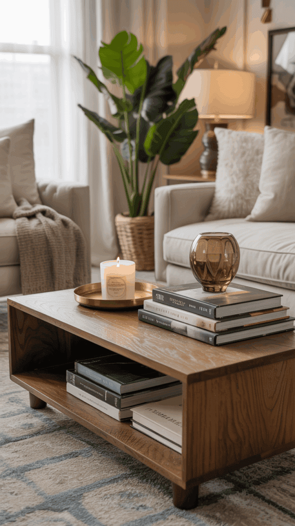Hardback books styled as décor on a Ralph Lauren–inspired coffee tablet 