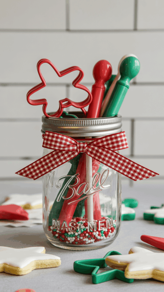  Mason jar gift with cookie cutters and sprinkles