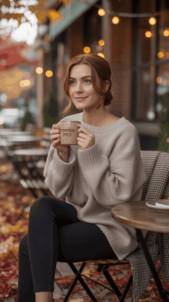Petite fashion outfit balancing oversized knit sweater with skinny jeans for a flattering fall look