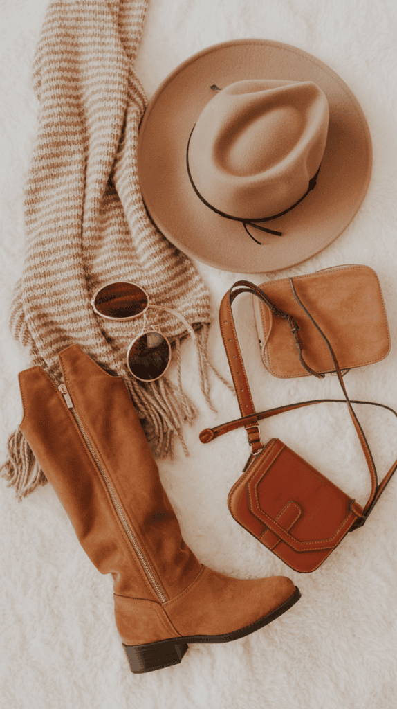 Fall accessories including scarves, hats, boots and bags for casual fall outfits Fall accessories including scarves, hats, boots and bags for casual fall outfits