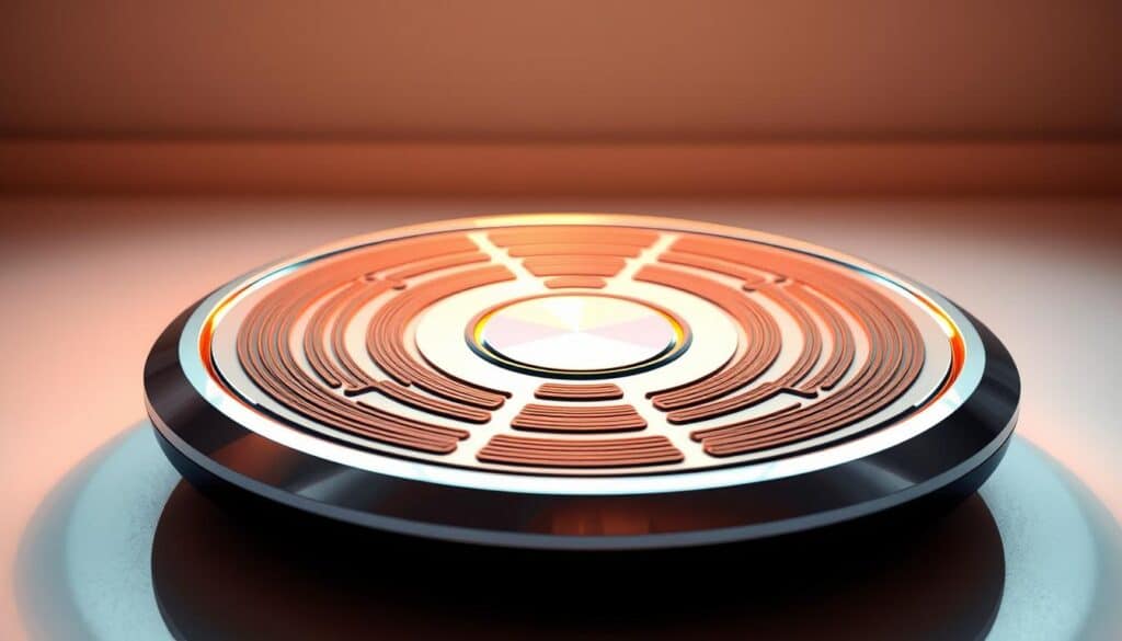 A vibrant, high-resolution image of a modern vibration plate for circulation improvement, displayed on a clean, minimalist background. The plate is sleek and metallic, with a glossy, reflective surface that subtly radiates energy. Soft, directional lighting casts a warm, inviting glow, highlighting the plate's intricate design elements and conveying a sense of wellness and vitality. The composition is balanced, with the plate positioned prominently in the center, allowing the viewer to appreciate its sophisticated form and functionality. The overall scene exudes a sense of sophistication and health-conscious lifestyle, perfectly complementing the article's focus on the surprising benefits of using a vibration plate daily.