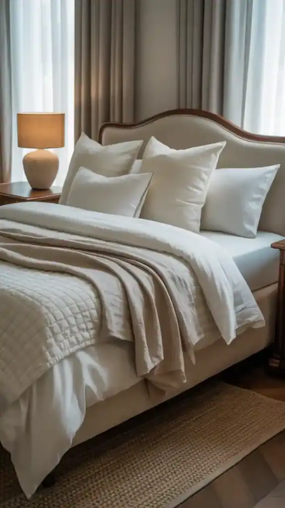 A spotless, perfectly styled bedroom showcasing that true luxury lies in simplicity