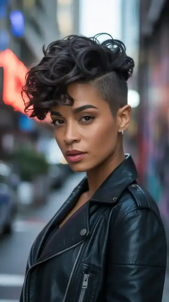 Black woman with bold pixie cut and shaved sides for a stylish modern edge