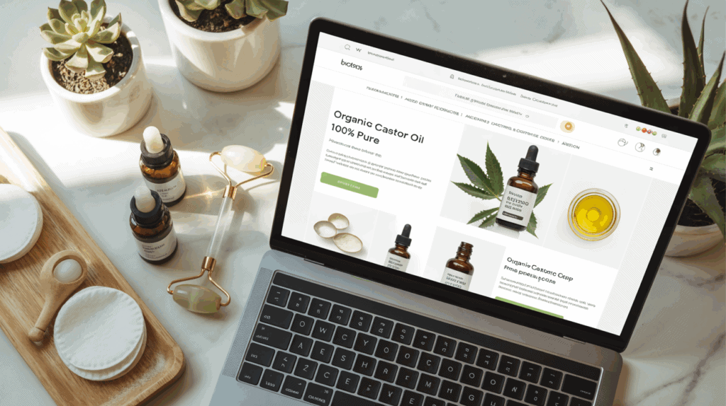 Shopping online for castor oil on an official brand website