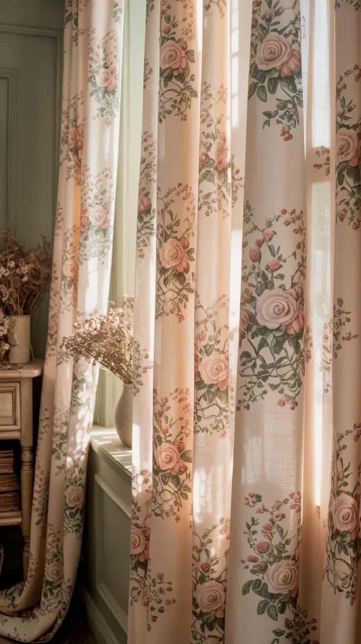 Curtains with wildflower meadow designs, featuring colorful floral patterns