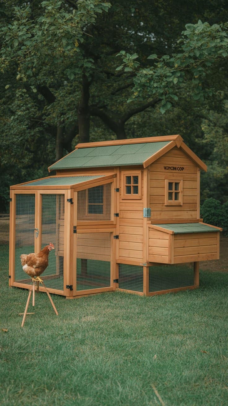 Durable wooden chicken coop using treated timber and eco-safe finishes