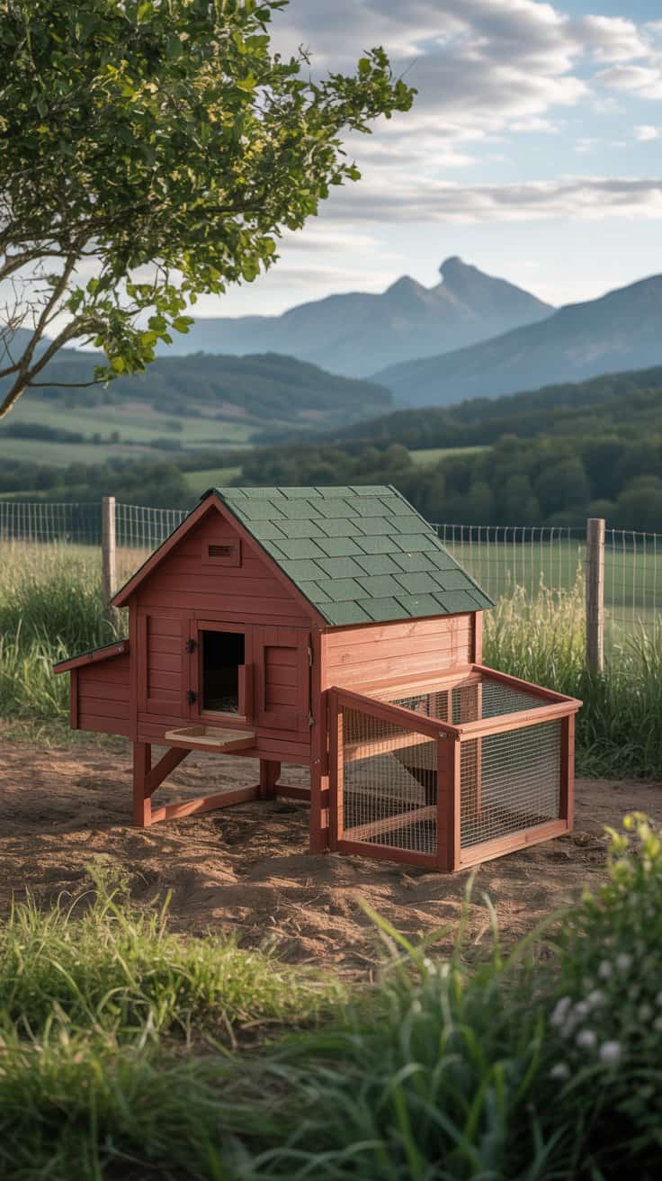 Chicken coop on well-drained ground facing morning sunlight