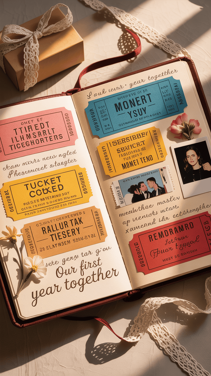Personalized ticket stub diary for first anniversary gift