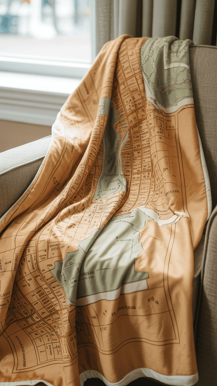 Personalized map throw blanket showing a special location