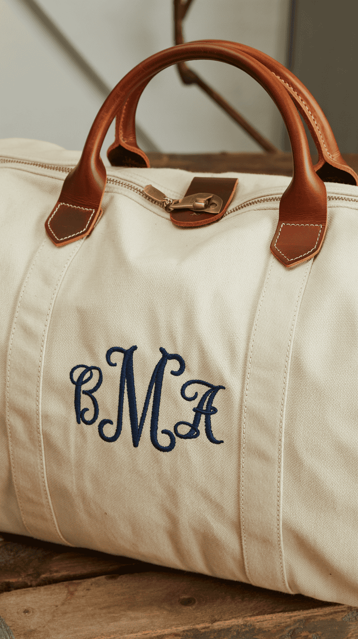 Personalized cotton weekend duffle bag with monogram