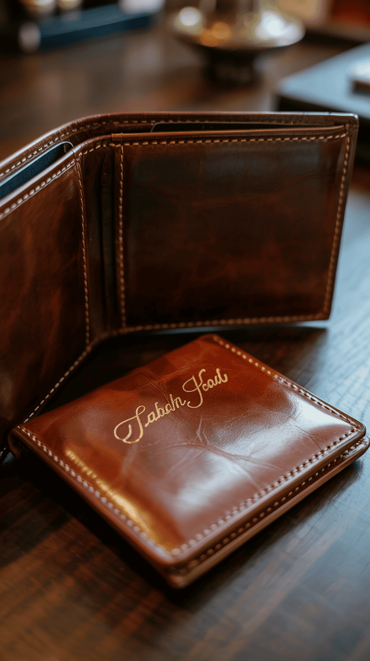 Personalized leather wallet with hidden message inside