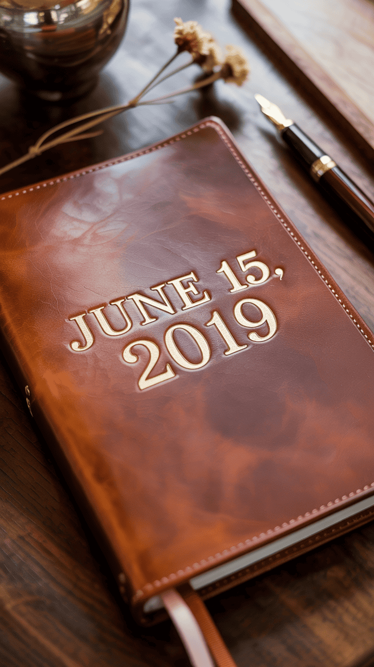 Leather journal with anniversary date embossed on cover