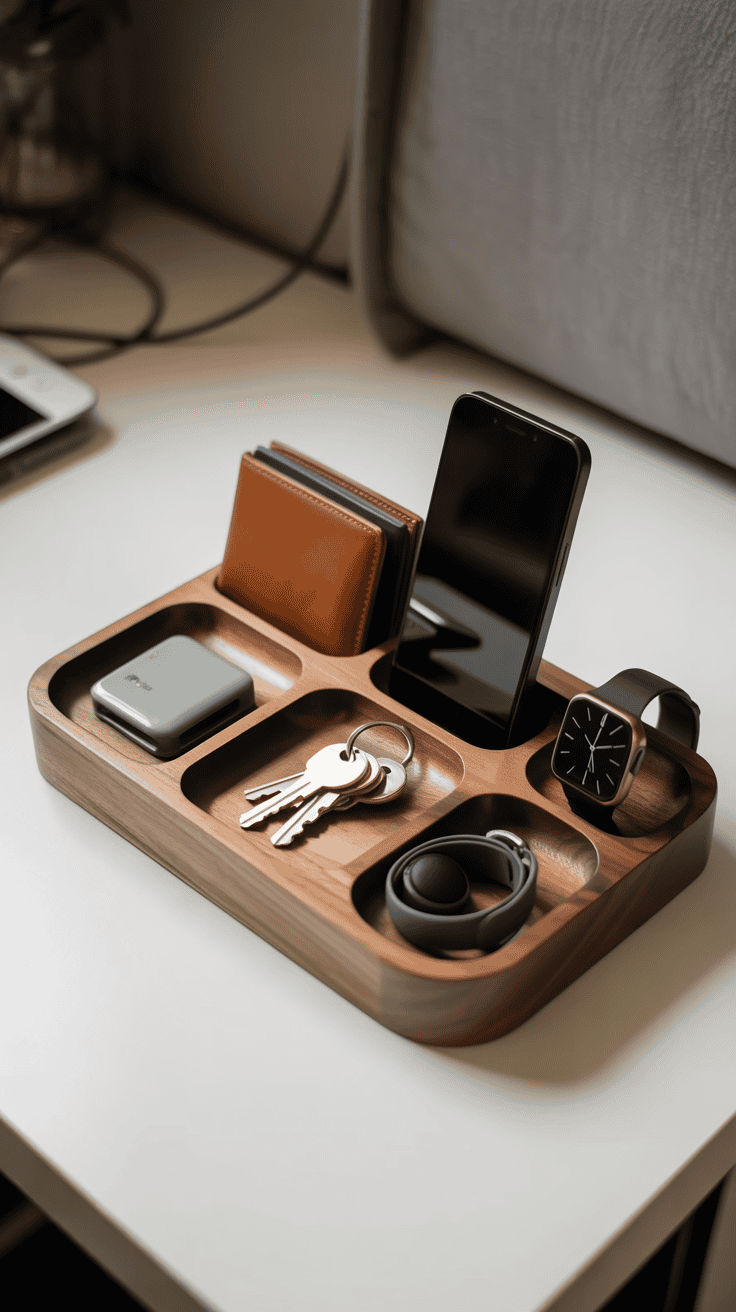 Wooden docking station for organizing everyday items