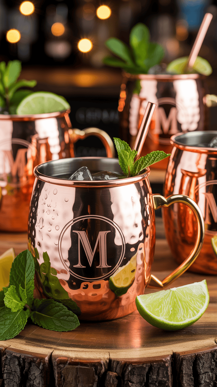 Moscow mule copper mugs with personalized monogram