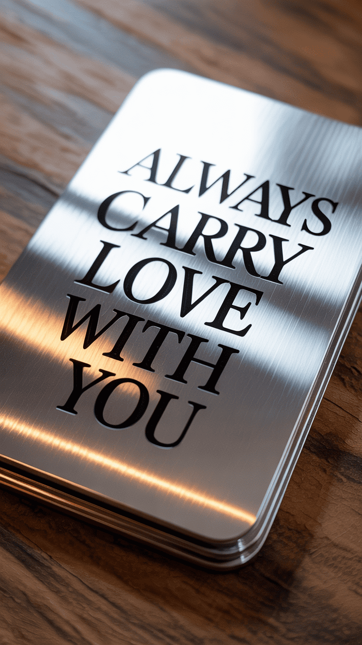 Personalized aluminum wallet card with engraved message