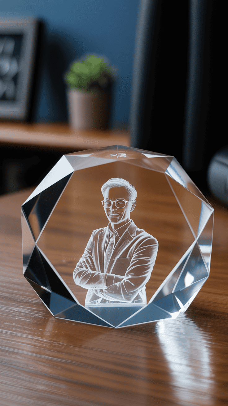 Crystal paperweight with 3D laser-etched photo inside