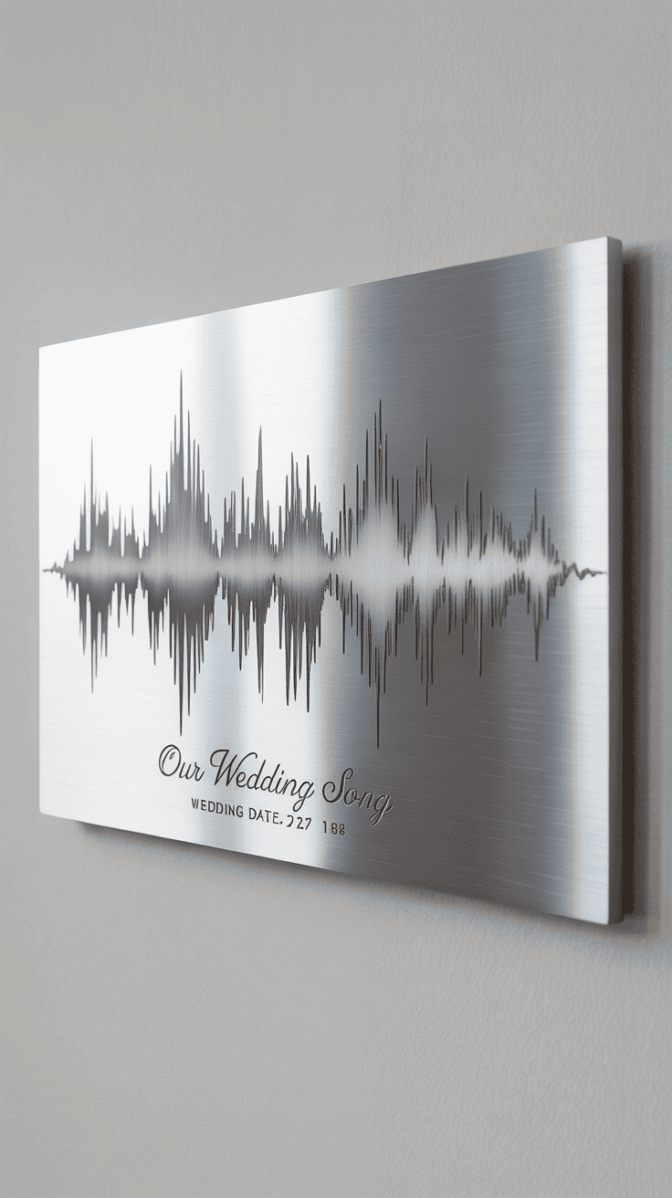 Custom silver soundwave art of wedding song or vows