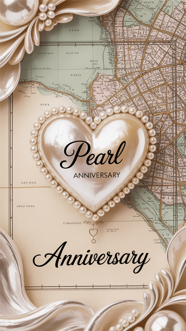 Pearl anniversary map art with heart over special location