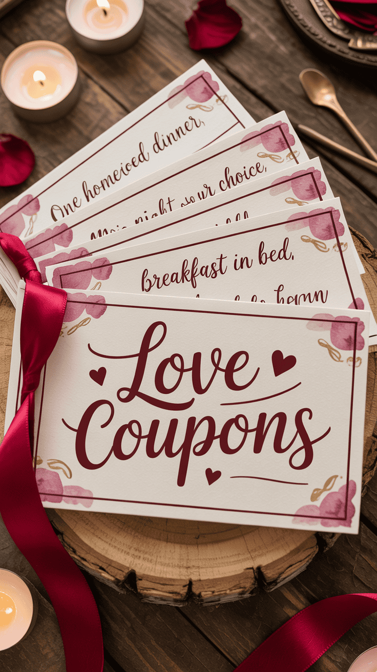 Homemade coupon book with romantic promises