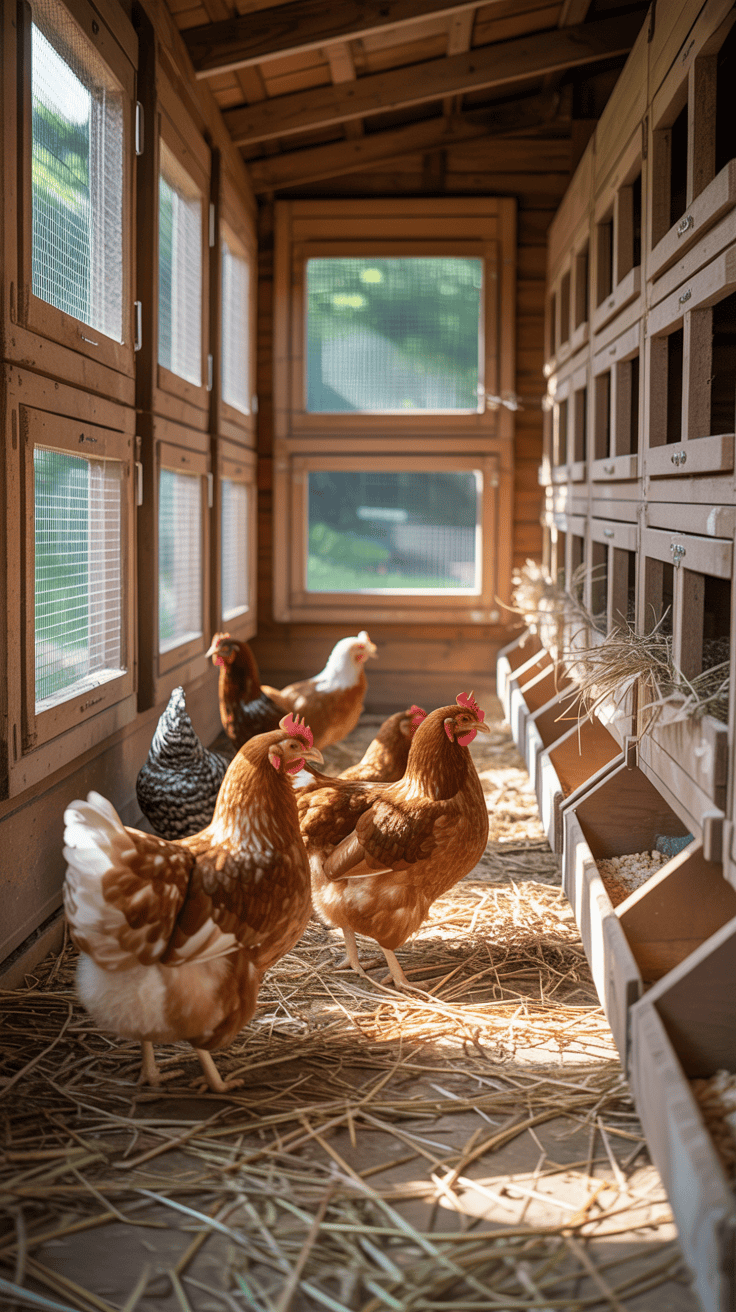 Chicken coop with proper ventilation and clean interior.
