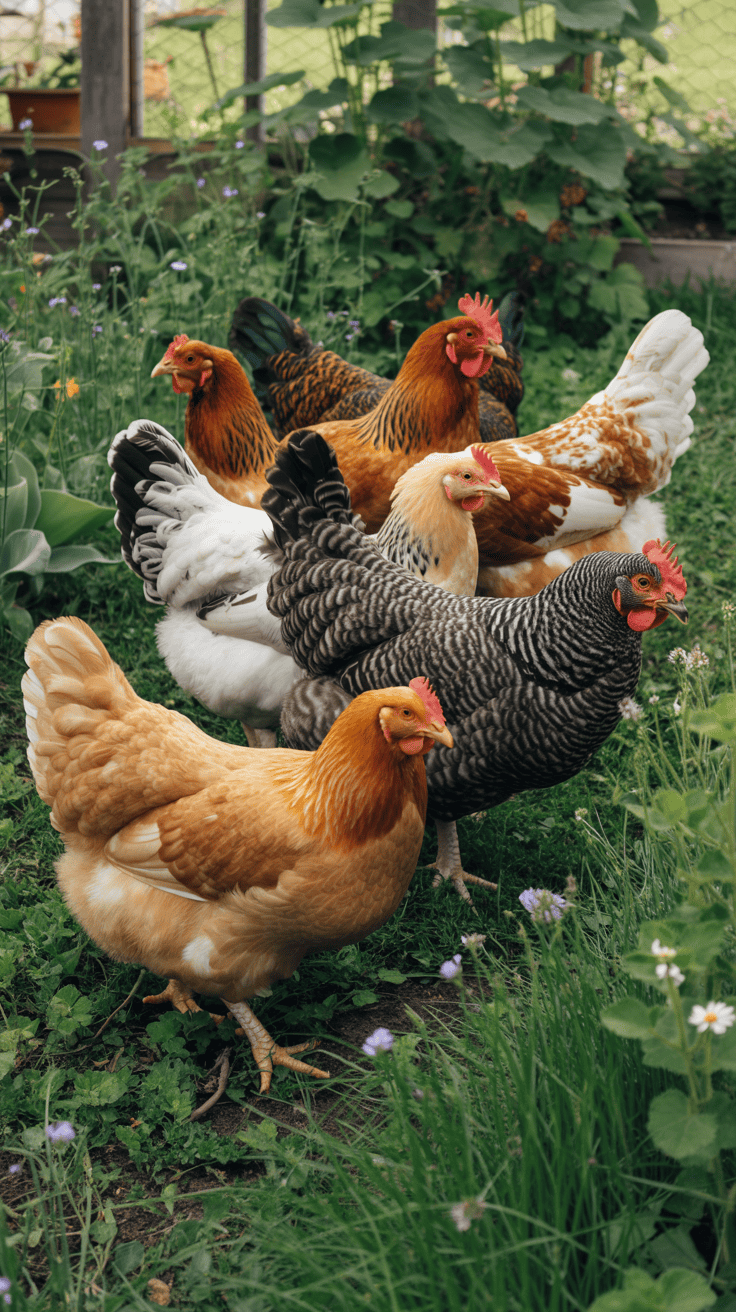 Various chicken breeds for beginners that coexist well in a flock.