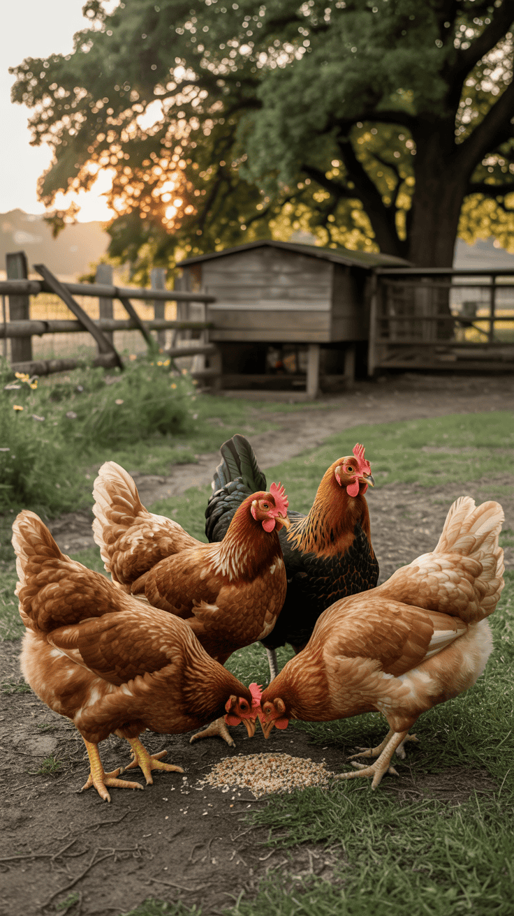 Backyard chickens of different ages living together long-term.