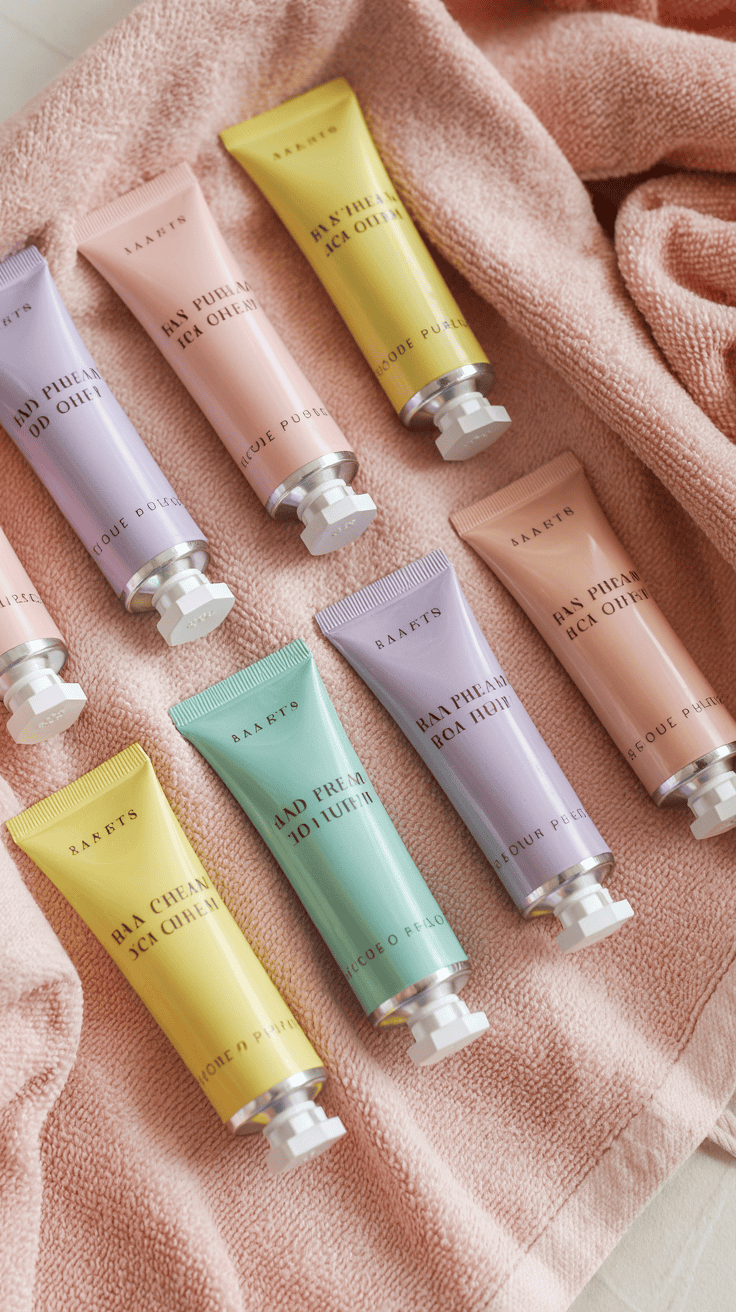 Hand cream gift set styled with soft towel.
