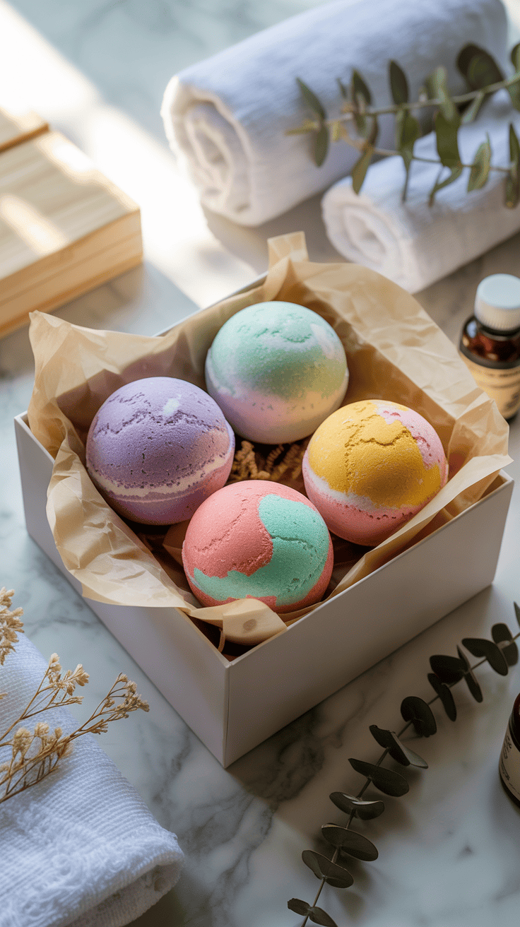 Bath bomb set arranged in a gift box.