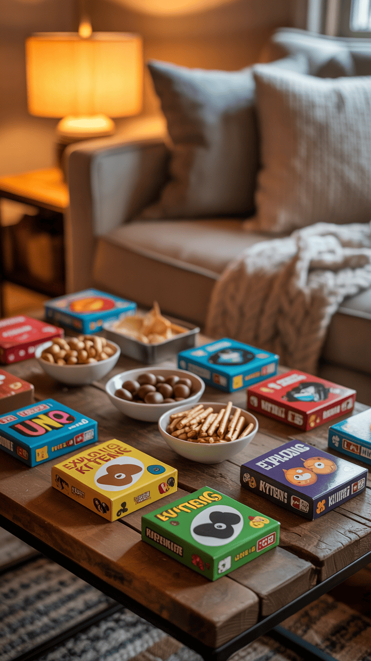 Card game sets displayed on a wooden table.