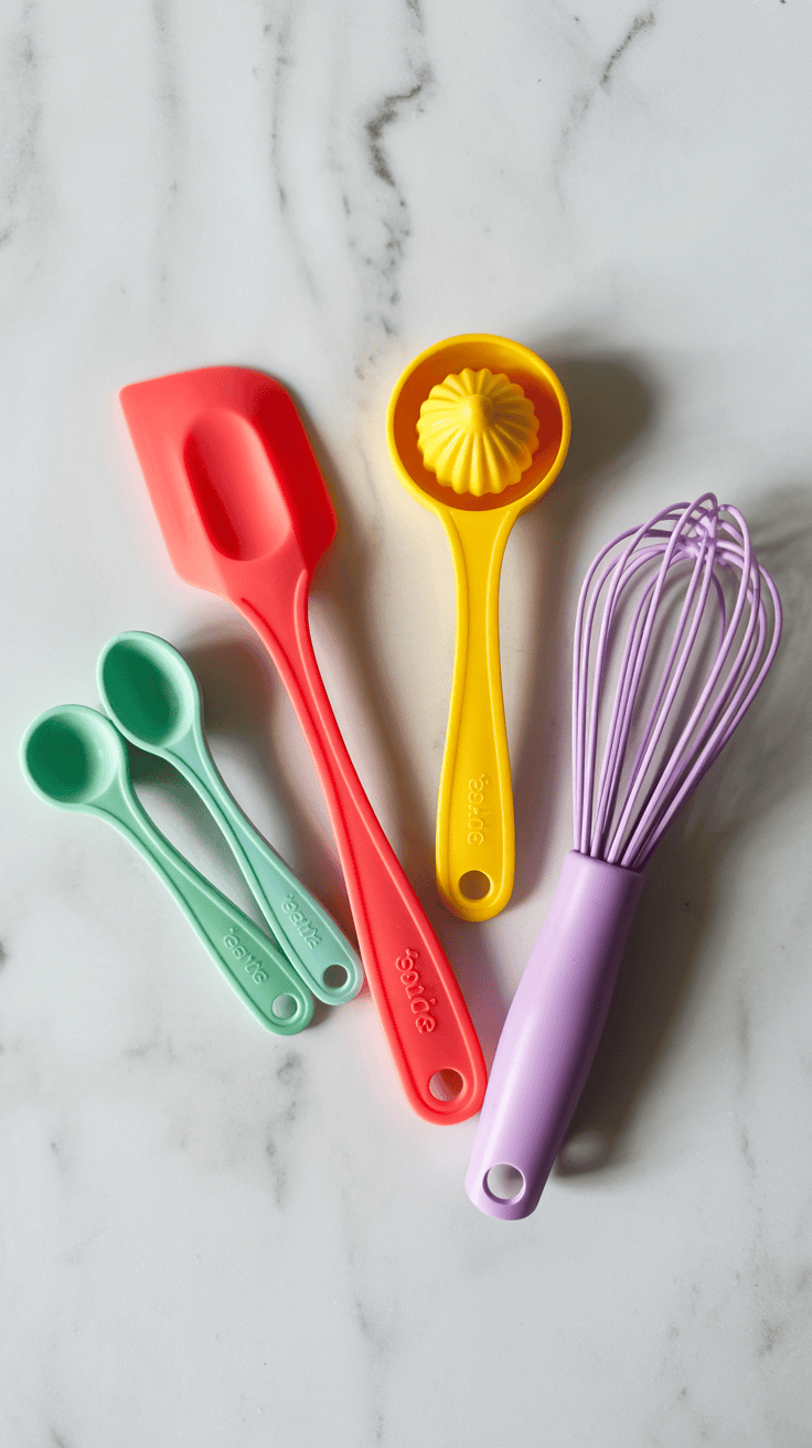 Flat-lay of cute small kitchen gadgets.