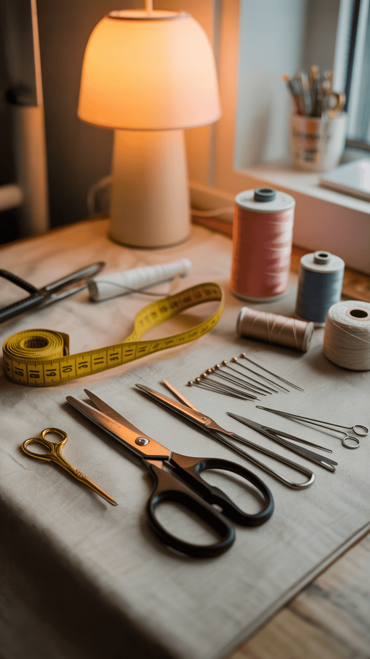 Beginner sewing tools laid out neatly to show why a starter kit is helpful.